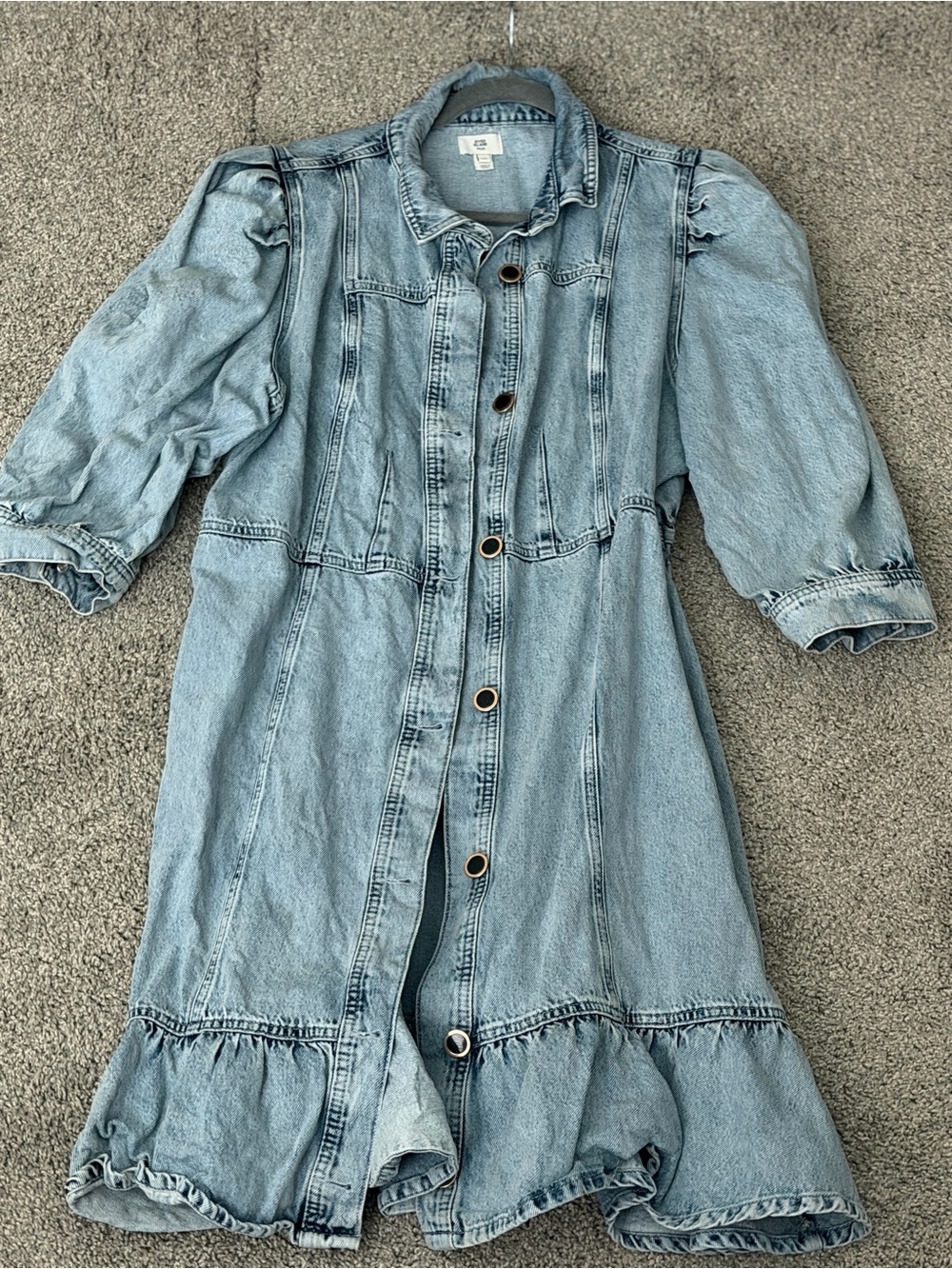 ASOS Light Blue Denim Button-Front Dress with Ruffle Hem - Picture 2 of 8